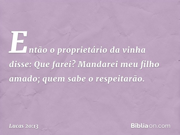 "Então o proprietário da vinha disse: 'Que farei? Mandarei meu filho amado; quem sabe o respeitarão'. -- Lucas 20:13