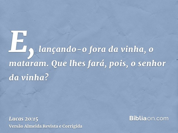 E, lançando-o fora da vinha, o mataram. Que lhes fará, pois, o senhor da vinha?