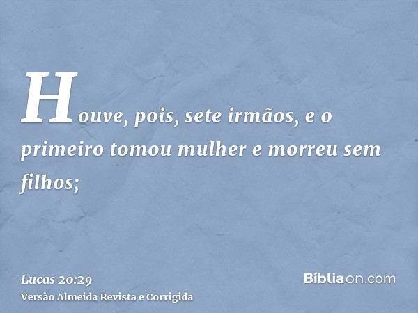 Houve, pois, sete irmãos, e o primeiro tomou mulher e morreu sem filhos;