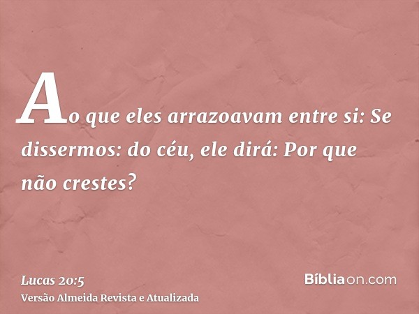 Ao que eles arrazoavam entre si: Se dissermos: do céu, ele dirá: Por que não crestes?