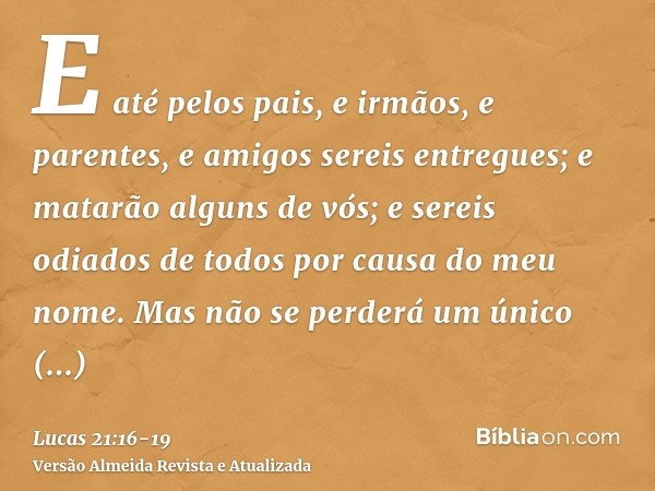 E até pelos pais, e irmãos, e parentes, e amigos sereis entregues; e matarão alguns de vós;e sereis odiados de todos por causa do meu nome.Mas não se perderá um