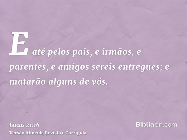 E até pelos pais, e irmãos, e parentes, e amigos sereis entregues; e matarão alguns de vós.