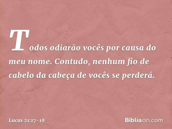 Todos odiarão vocês por causa do meu nome. Contudo, nenhum fio de cabelo da cabeça de vocês se perderá. -- Lucas 21:17-18