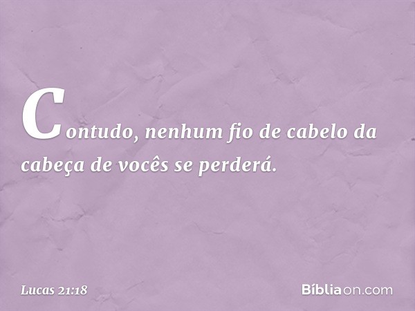 Contudo, nenhum fio de cabelo da cabeça de vocês se perderá. -- Lucas 21:18