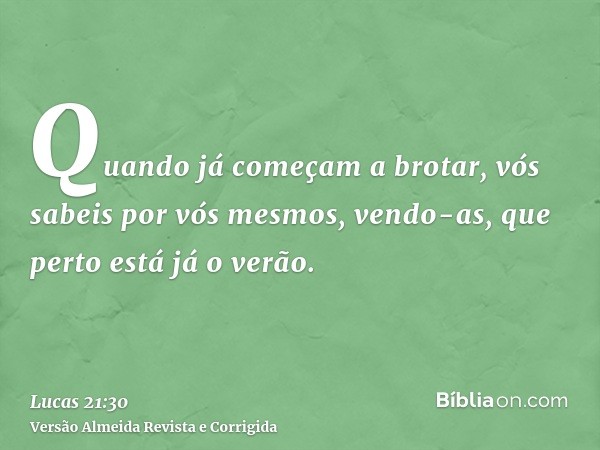 Quando já começam a brotar, vós sabeis por vós mesmos, vendo-as, que perto está já o verão.