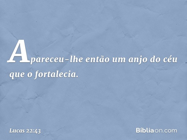 Apareceu-lhe então um anjo do céu que o fortalecia. -- Lucas 22:43