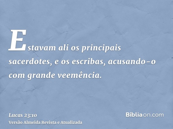 Estavam ali os principais sacerdotes, e os escribas, acusando-o com grande veemência.