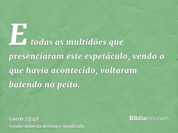 E todas as multidões que presenciaram este espetáculo, vendo o que havia acontecido, voltaram batendo no peito.