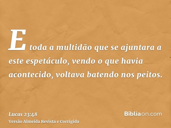 E toda a multidão que se ajuntara a este espetáculo, vendo o que havia acontecido, voltava batendo nos peitos.