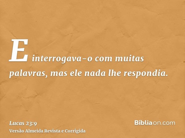 E interrogava-o com muitas palavras, mas ele nada lhe respondia.