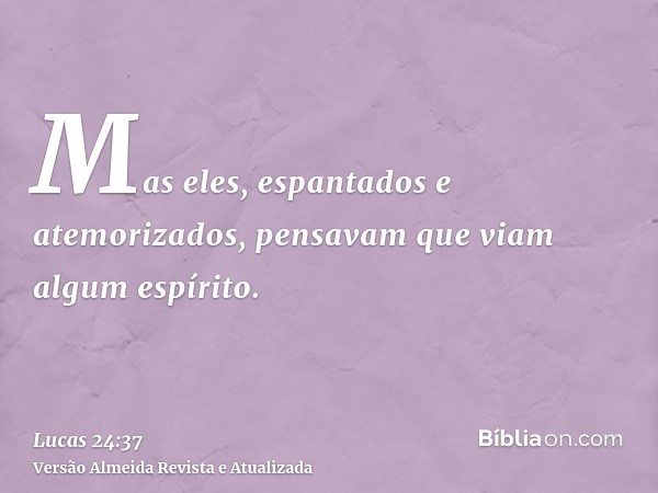 Mas eles, espantados e atemorizados, pensavam que viam algum espírito.