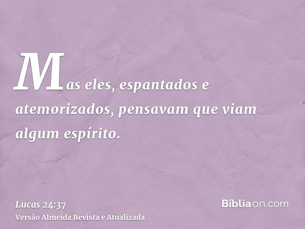 Mas eles, espantados e atemorizados, pensavam que viam algum espírito.