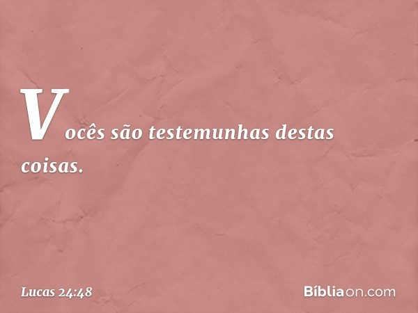 Vocês são testemunhas destas coisas. -- Lucas 24:48