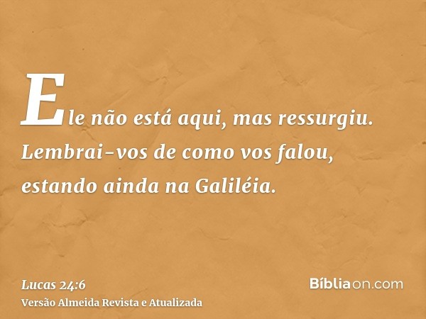 Ele não está aqui, mas ressurgiu. Lembrai-vos de como vos falou, estando ainda na Galiléia.