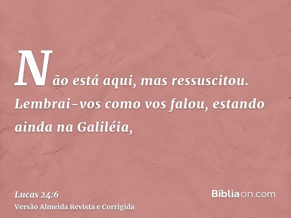 Não está aqui, mas ressuscitou. Lembrai-vos como vos falou, estando ainda na Galiléia,