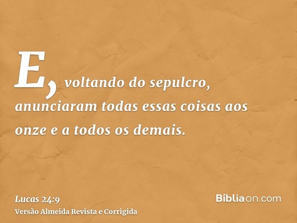 E, voltando do sepulcro, anunciaram todas essas coisas aos onze e a todos os demais.