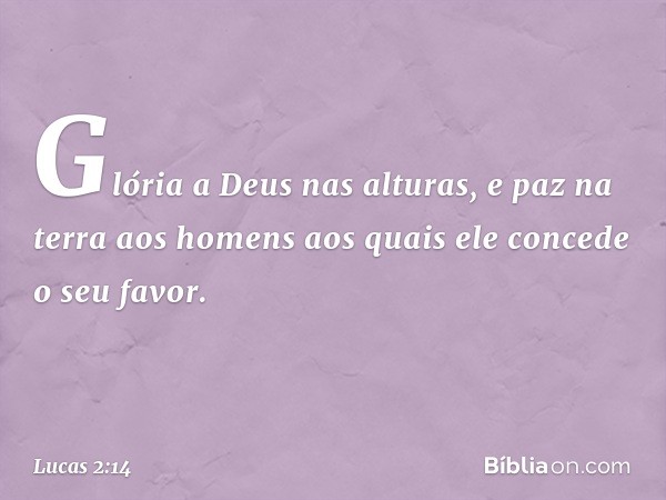 "Glória a Deus nas alturas,
e paz na terra aos homens
aos quais ele concede
o seu favor". -- Lucas 2:14