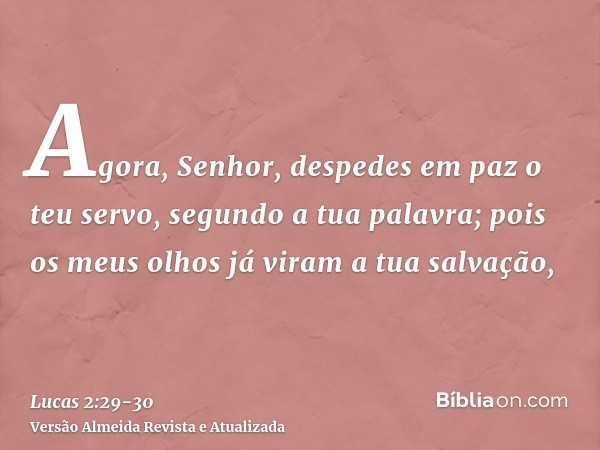 Agora, Senhor, despedes em paz o teu servo, segundo a tua palavra;pois os meus olhos já viram a tua salvação,