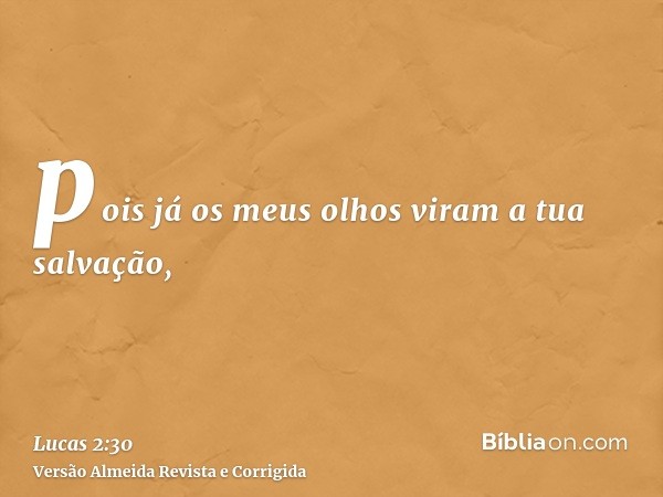 pois já os meus olhos viram a tua salvação,