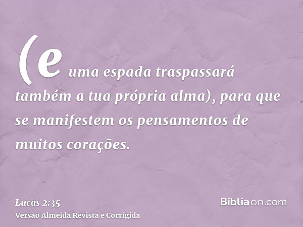(e uma espada traspassará também a tua própria alma), para que se manifestem os pensamentos de muitos corações.