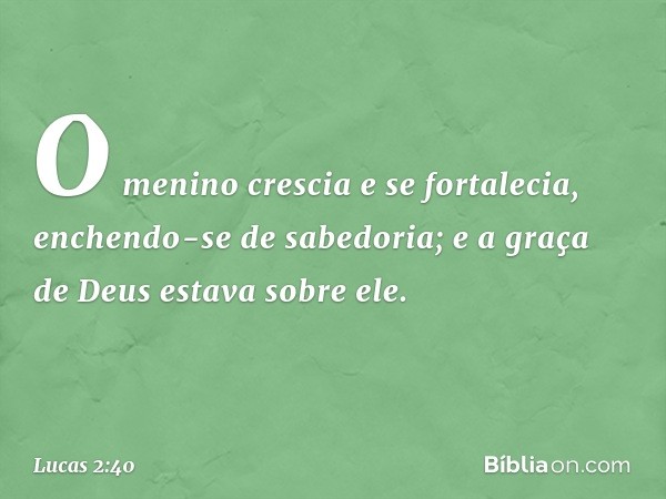 O menino crescia e se fortalecia, enchendo-se de sabedoria; e a graça de Deus estava sobre ele. -- Lucas 2:40