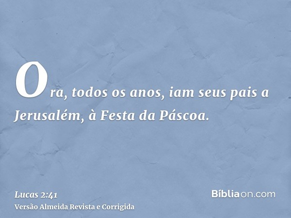 Ora, todos os anos, iam seus pais a Jerusalém, à Festa da Páscoa.