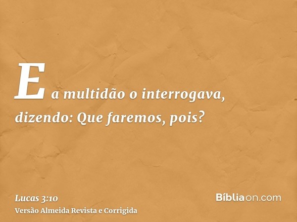 E a multidão o interrogava, dizendo: Que faremos, pois?