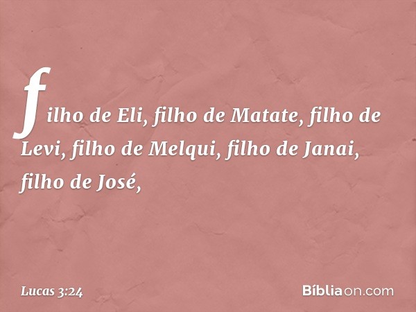 filho de Eli,
filho de Matate,
filho de Levi, filho de Melqui,
filho de Janai, filho de José, -- Lucas 3:24