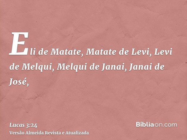 Eli de Matate, Matate de Levi, Levi de Melqui, Melqui de Janai, Janai de José,