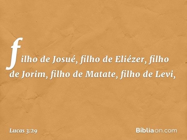 filho de Josué, filho de Eliézer,
filho de Jorim, filho de Matate,
filho de Levi, -- Lucas 3:29