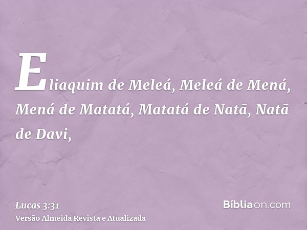 Eliaquim de Meleá, Meleá de Mená, Mená de Matatá, Matatá de Natã, Natã de Davi,