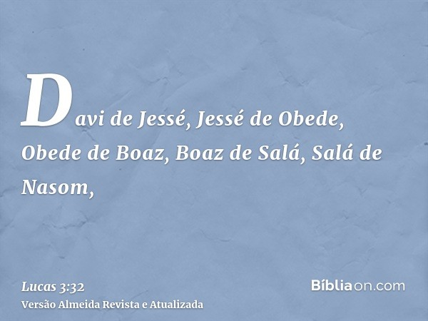 Davi de Jessé, Jessé de Obede, Obede de Boaz, Boaz de Salá, Salá de Nasom,