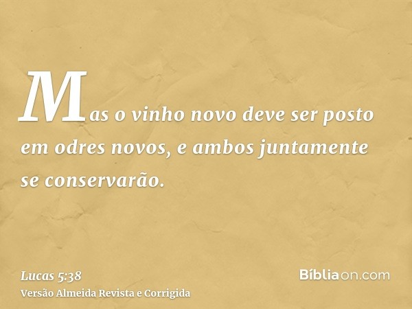 Mas o vinho novo deve ser posto em odres novos, e ambos juntamente se conservarão.