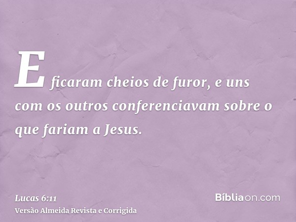 E ficaram cheios de furor, e uns com os outros conferenciavam sobre o que fariam a Jesus.