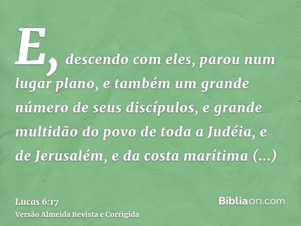 E, descendo com eles, parou num lugar plano, e também um grande número de seus discípulos, e grande multidão do povo de toda a Judéia, e de Jerusalém, e da cost