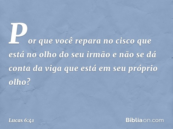 "Por que você repara no cisco que está no olho do seu irmão e não se dá conta da viga que está em seu próprio olho? -- Lucas 6:41