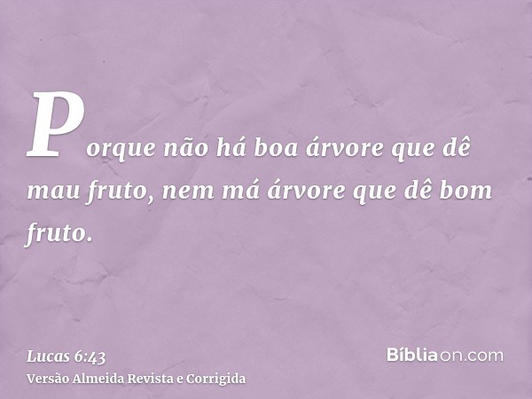 Porque não há boa árvore que dê mau fruto, nem má árvore que dê bom fruto.