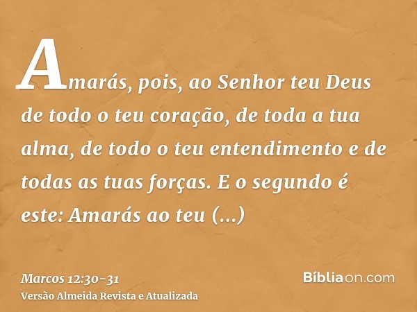 Amarás, pois, ao Senhor teu Deus de todo o teu coração, de toda a tua alma, de todo o teu entendimento e de todas as tuas forças.E o segundo é este: Amarás ao t