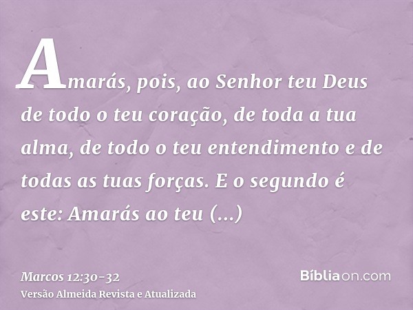 Amarás, pois, ao Senhor teu Deus de todo o teu coração, de toda a tua alma, de todo o teu entendimento e de todas as tuas forças.E o segundo é este: Amarás ao t