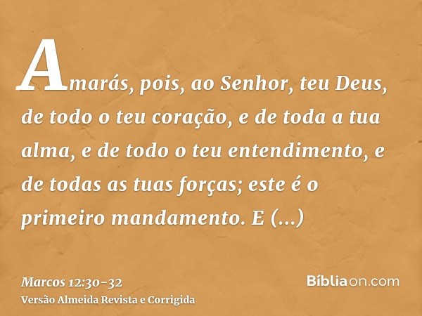 Amarás, pois, ao Senhor, teu Deus, de todo o teu coração, e de toda a tua alma, e de todo o teu entendimento, e de todas as tuas forças; este é o primeiro manda