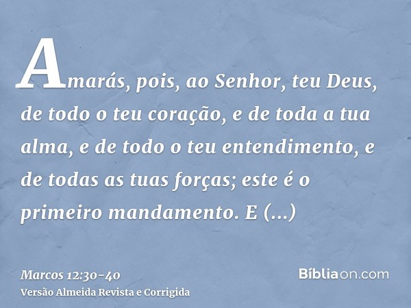 Amarás, pois, ao Senhor, teu Deus, de todo o teu coração, e de toda a tua alma, e de todo o teu entendimento, e de todas as tuas forças; este é o primeiro manda