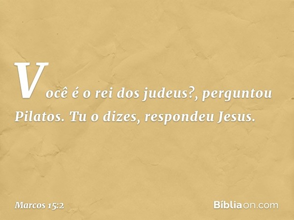 "Você é o rei dos judeus?", perguntou Pilatos.
"Tu o dizes", respondeu Jesus. -- Marcos 15:2