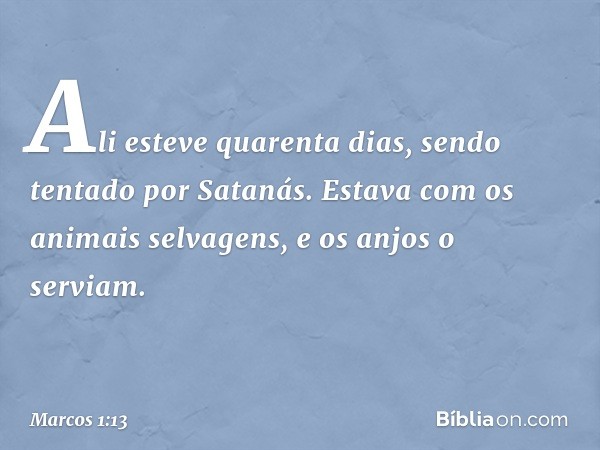 Ali esteve quarenta dias, sendo tentado por Satanás. Estava com os animais selvagens, e os anjos o serviam. -- Marcos 1:13