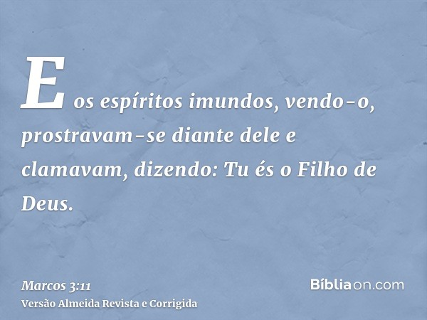 E os espíritos imundos, vendo-o, prostravam-se diante dele e clamavam, dizendo: Tu és o Filho de Deus.