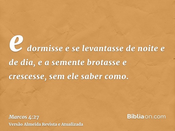 e dormisse e se levantasse de noite e de dia, e a semente brotasse e crescesse, sem ele saber como.