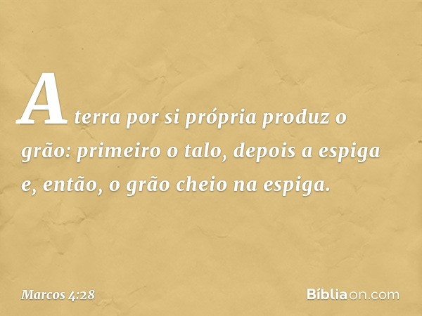 A terra por si própria produz o grão: primeiro o talo, depois a espiga e, então, o grão cheio na espiga. -- Marcos 4:28