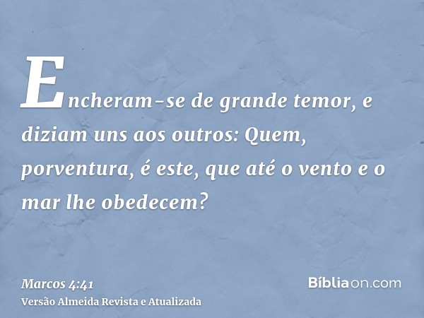 Encheram-se de grande temor, e diziam uns aos outros: Quem, porventura, é este, que até o vento e o mar lhe obedecem?