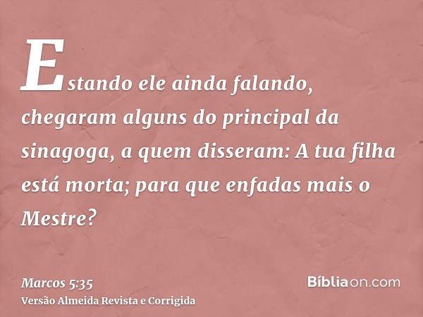 Estando ele ainda falando, chegaram alguns do principal da sinagoga, a quem disseram: A tua filha está morta; para que enfadas mais o Mestre?