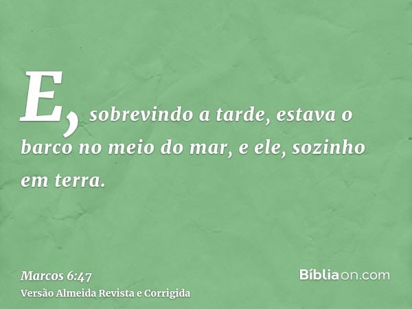 E, sobrevindo a tarde, estava o barco no meio do mar, e ele, sozinho em terra.