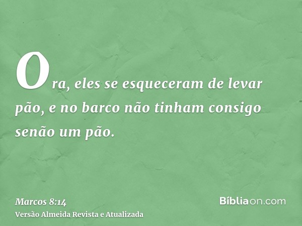 Ora, eles se esqueceram de levar pão, e no barco não tinham consigo senão um pão.